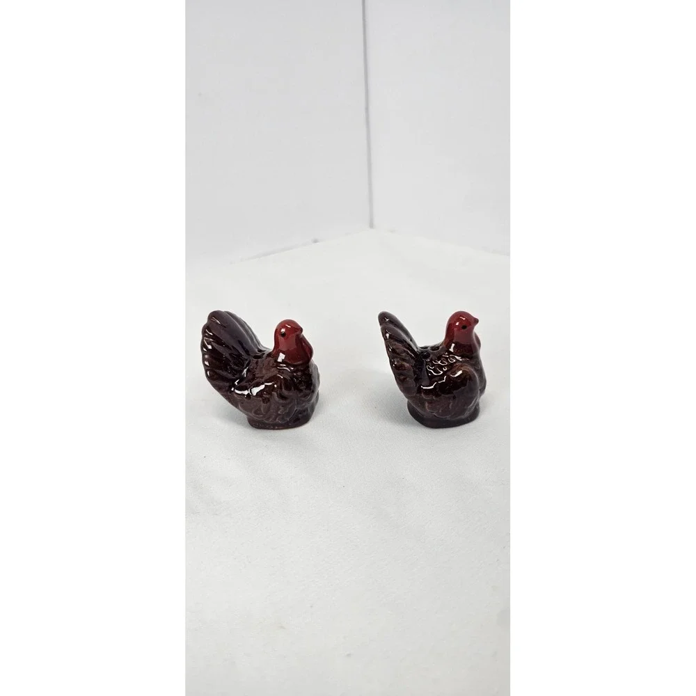 Vintage Turkey Salt & Pepper‎ Shakers Mini Ceramic Brown Thanksgiving Decor